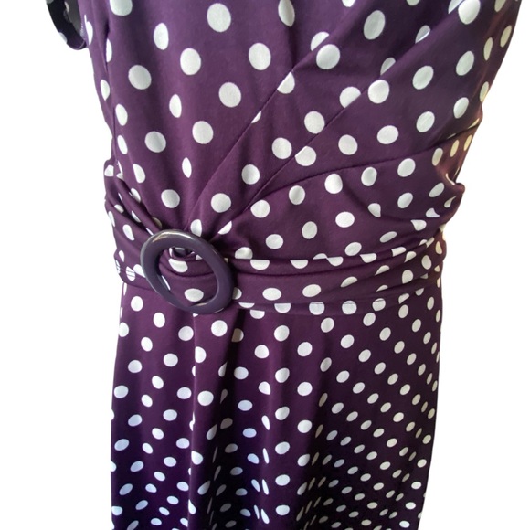 Plus Sz XL Faux Wrap Purple/white Midi Dress Day Dress Retro Mod W Waist Detail - Picture 8 of 8